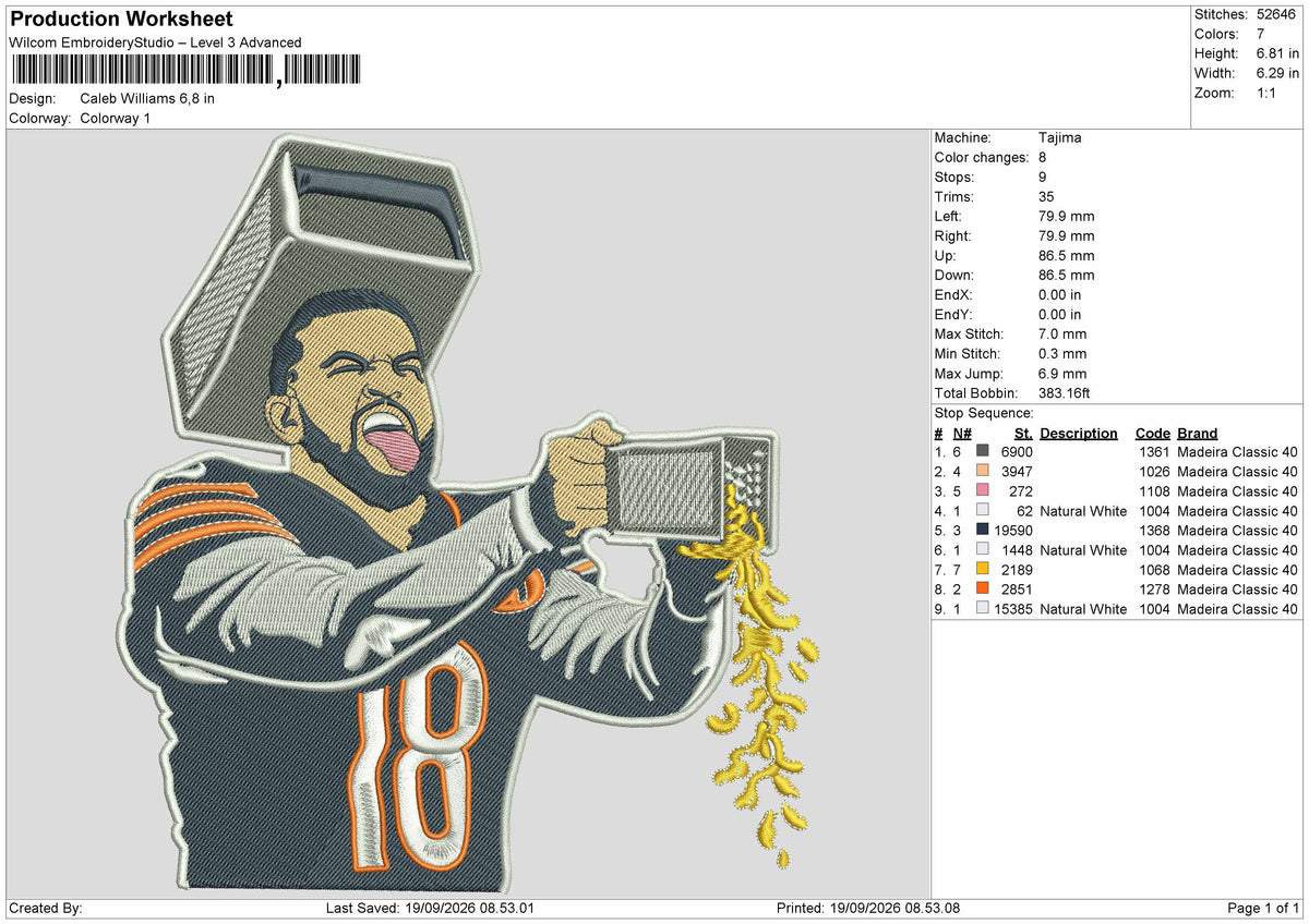 Player 18 Embroidery Machine Design File 6 sizes