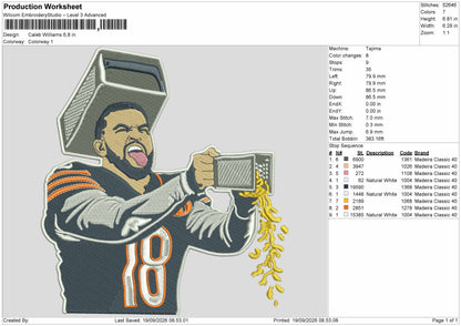 Player 18 Embroidery Machine Design File 6 sizes