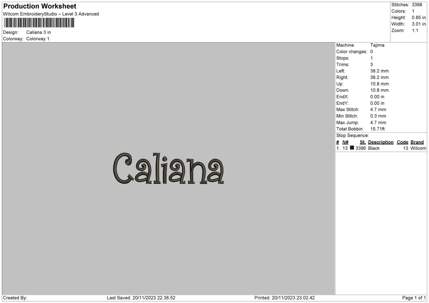 Caliana text Embroidery Machine Design File 6 sizes