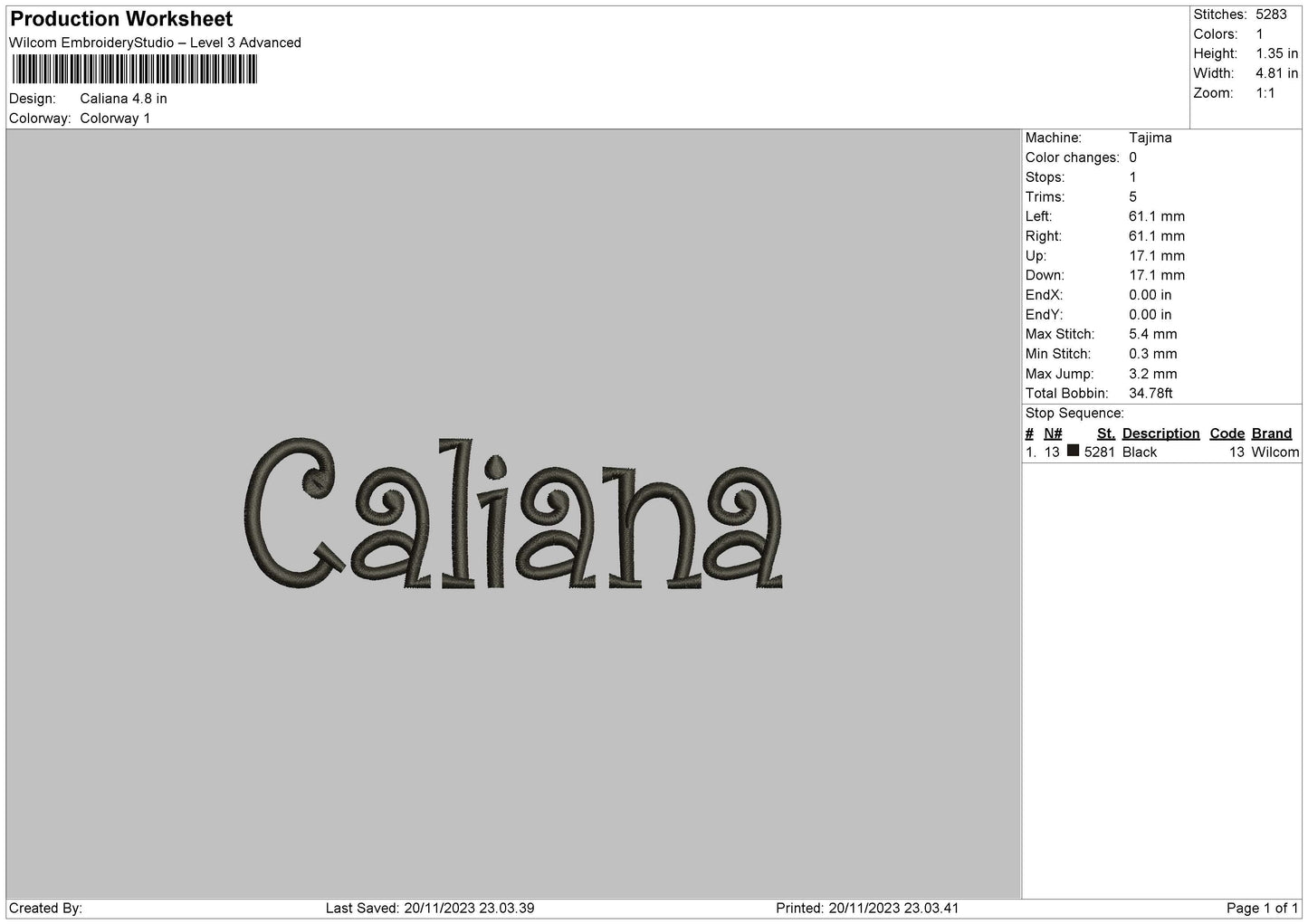 Caliana text Embroidery Machine Design File 6 sizes
