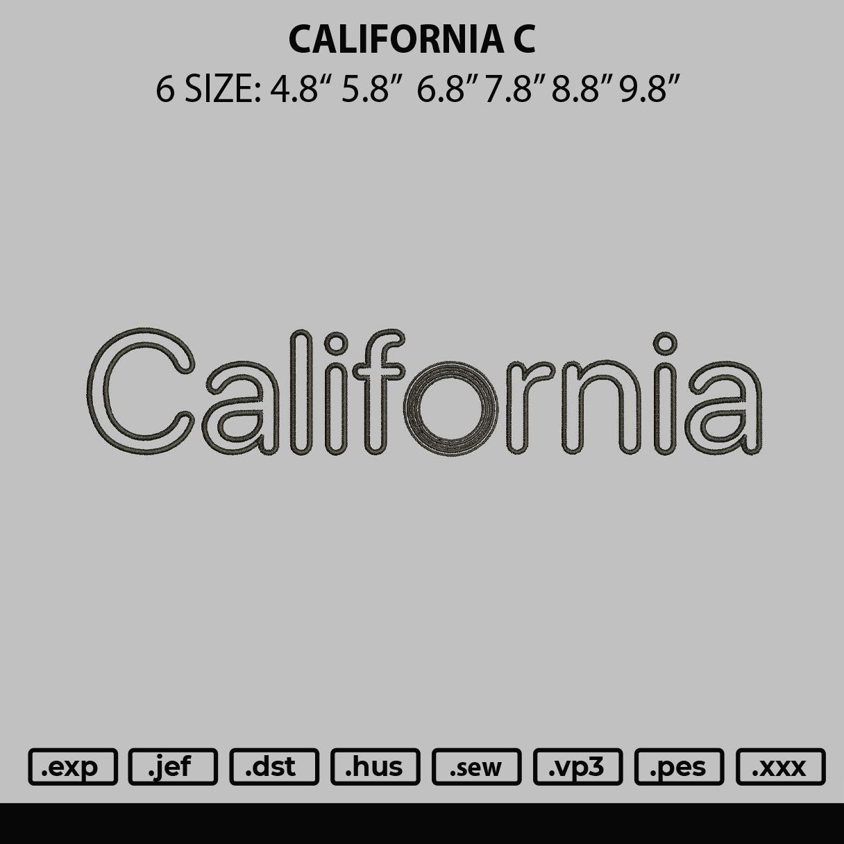 California C Embroidery Machine Design File 6 sizes