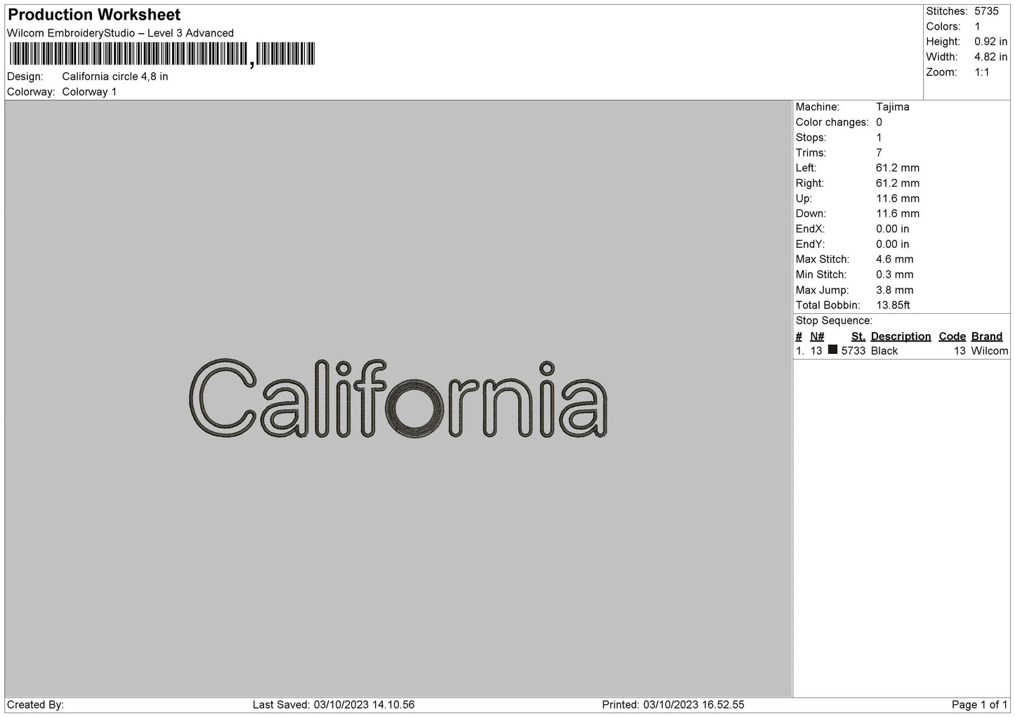 California C Embroidery Machine Design File 6 sizes