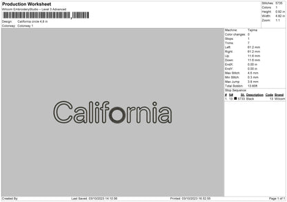 California C Embroidery Machine Design File 6 sizes