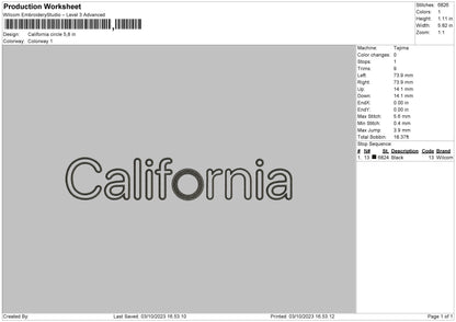 California C Embroidery Machine Design File 6 sizes