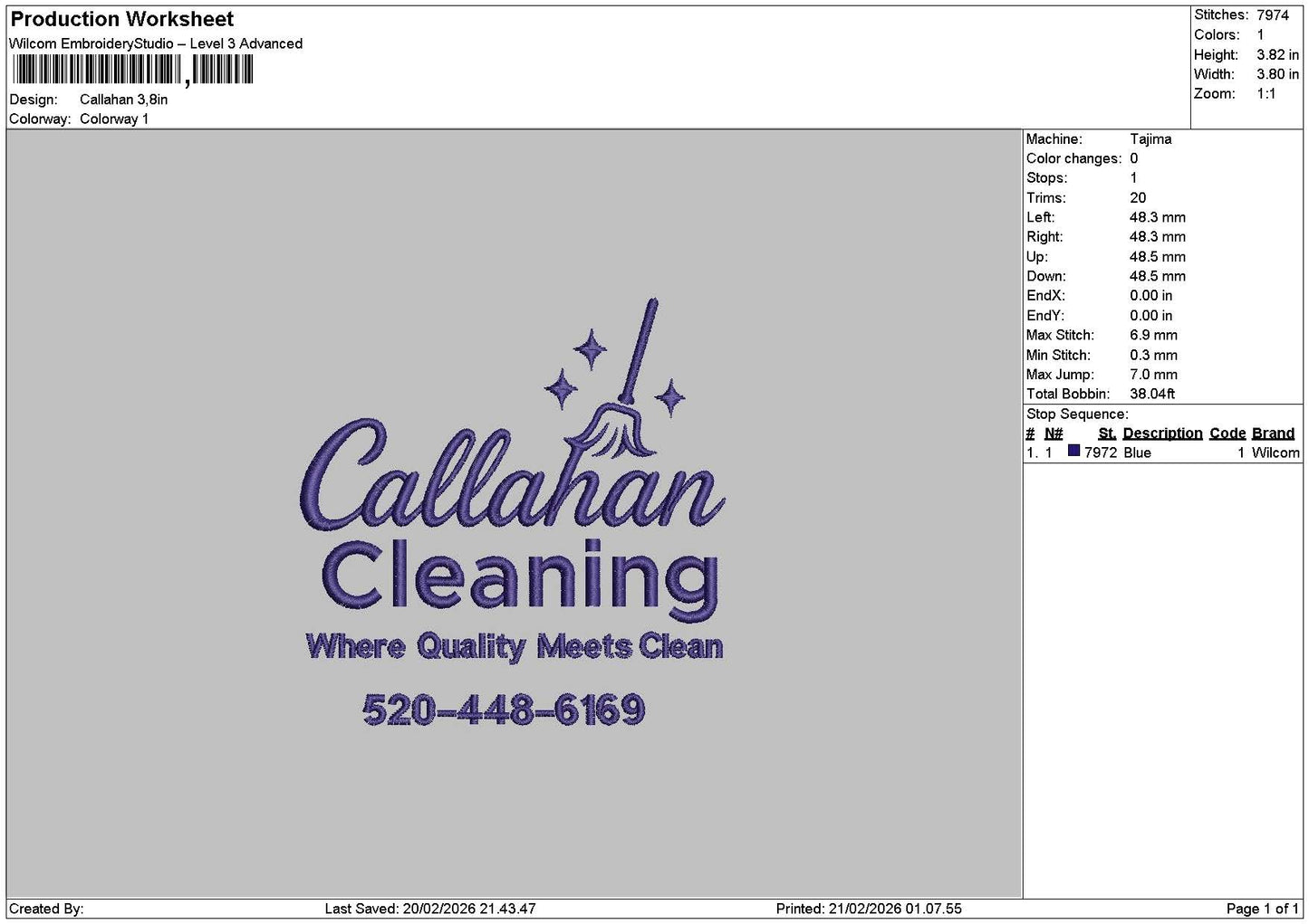 Cleaningtext 2102 Embroidery File 6 sizes