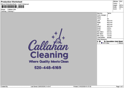 Cleaningtext 2102 Embroidery File 6 sizes