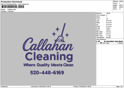 Cleaningtext 2102 Embroidery File 6 sizes