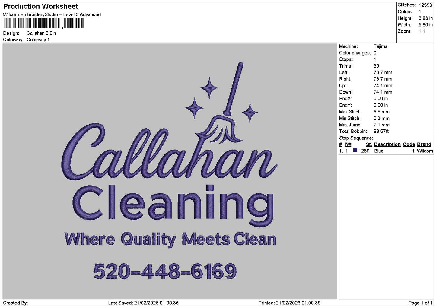 Cleaningtext 2102 Embroidery File 6 sizes