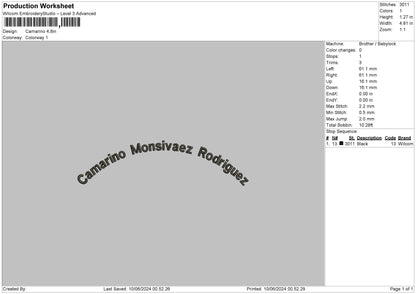 Camarinotext Embroidery File 6 sizes