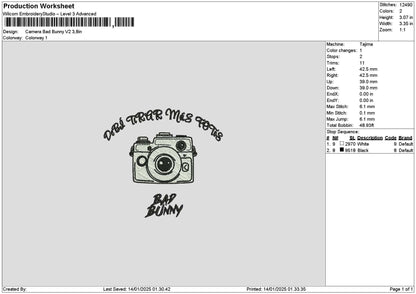 Camera Bunny Embroidery File 6 sizes