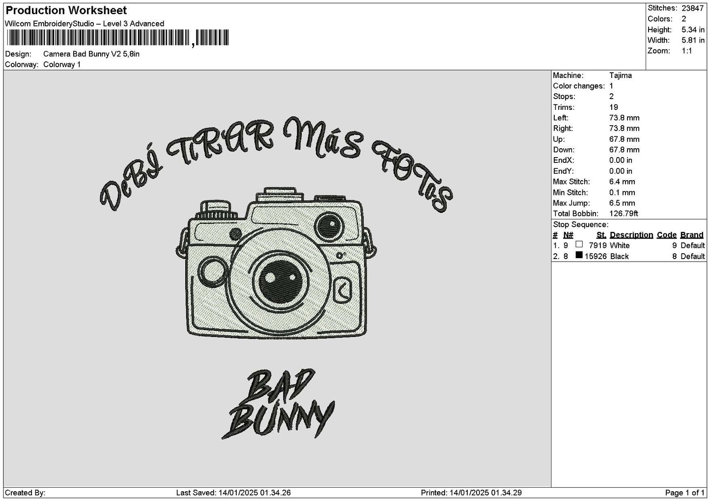 Camera Bunny Embroidery File 6 sizes