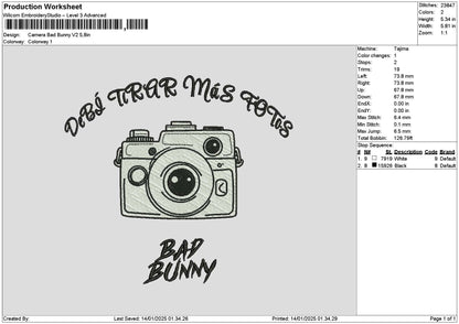 Camera Bunny Embroidery File 6 sizes