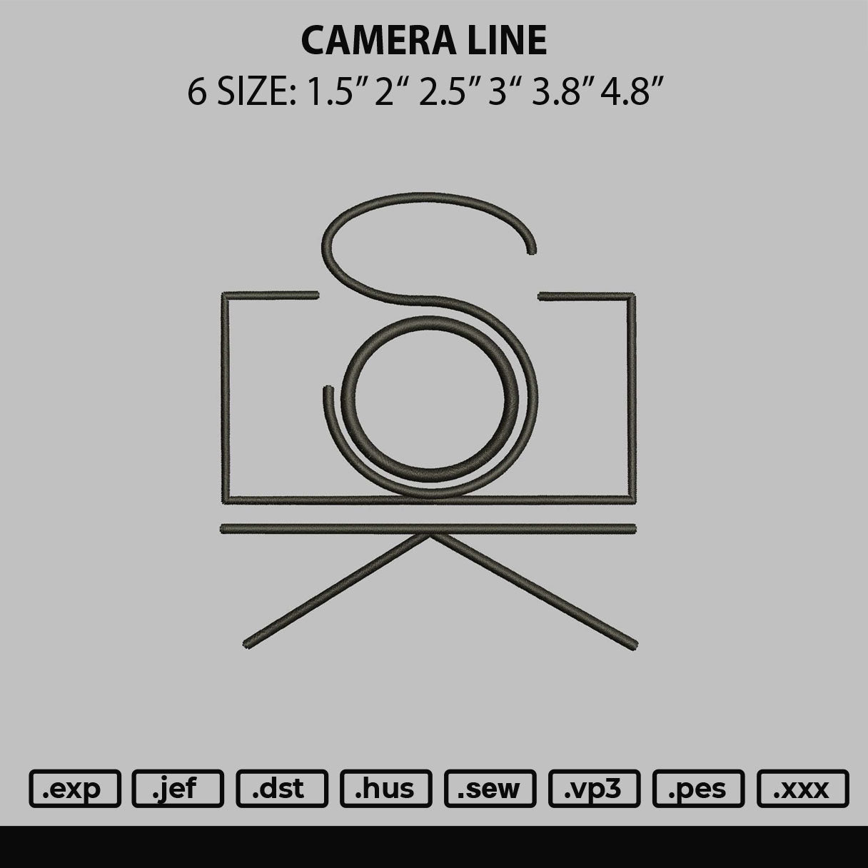 Camera Line Embroidery Design File 6 sizes