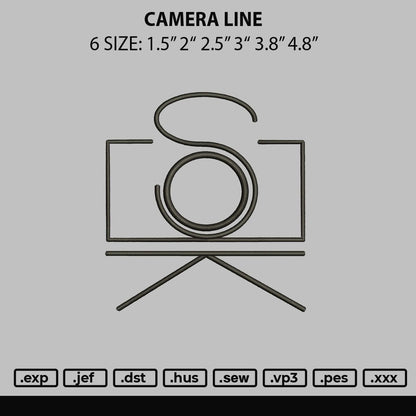 Camera Line Embroidery Design File 6 sizes