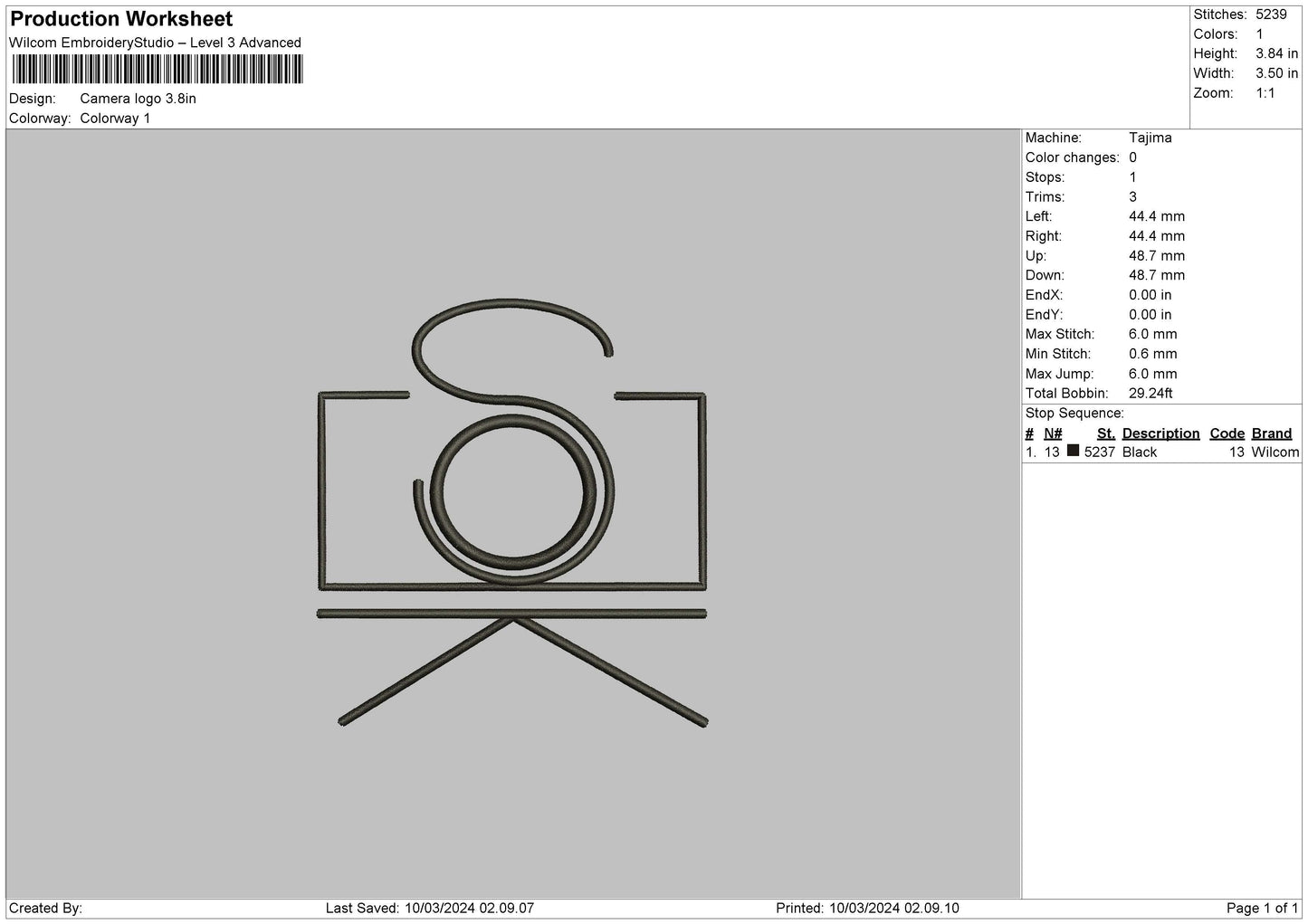 Camera Line Embroidery Design File 6 sizes