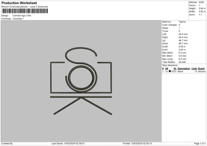 Camera Line Embroidery Design File 6 sizes