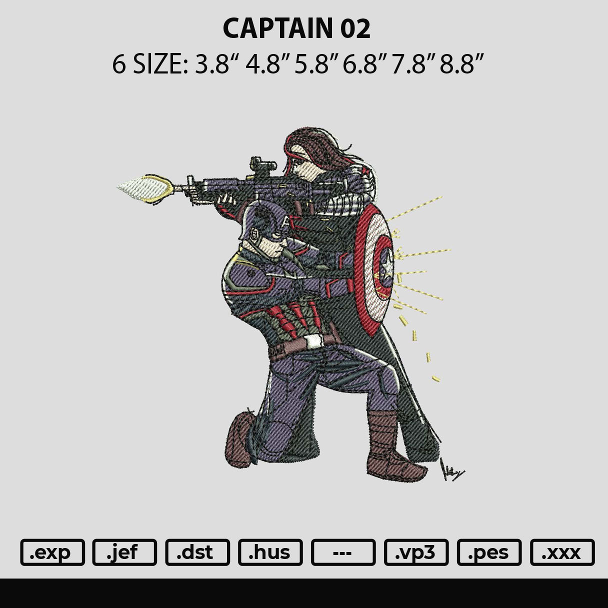 Captain America 02 Embroidery Design File 6 sizes