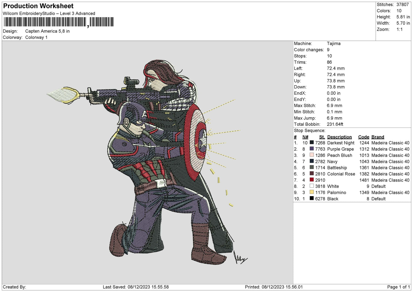 Captain America 02 Embroidery Design File 6 sizes