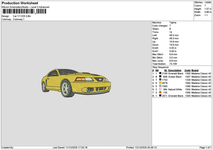 Yellow Car 1112 Embroidery File 6 sizes
