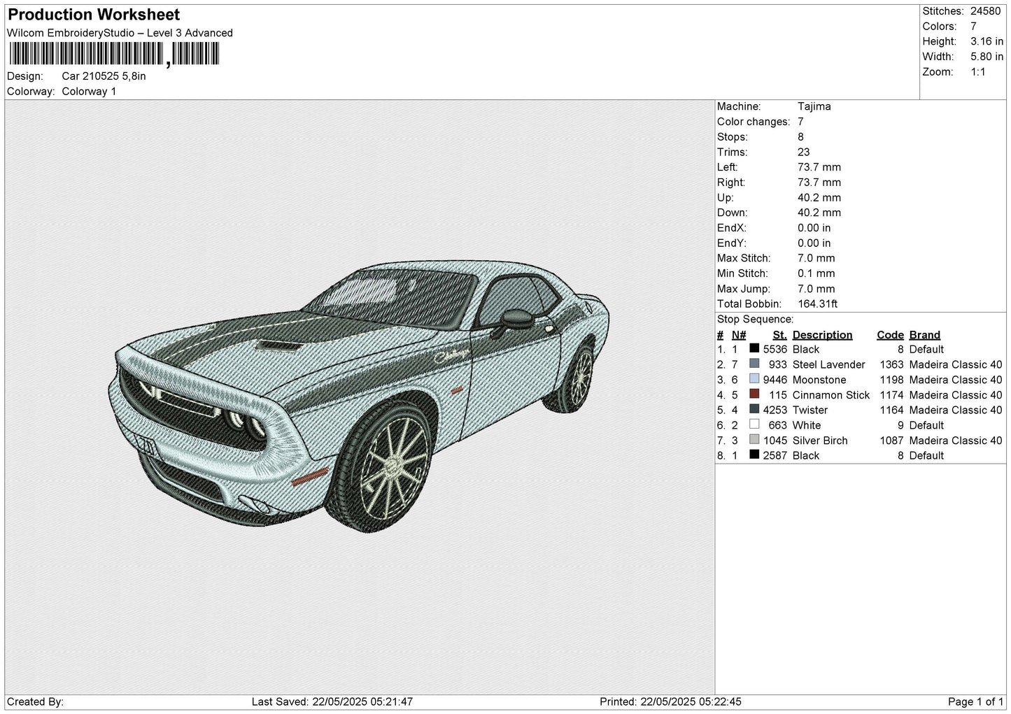 Car 210525 Embroidery File 6 size