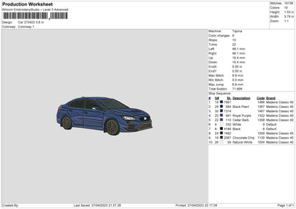 Car 2704 Embroidery File 6 sizes