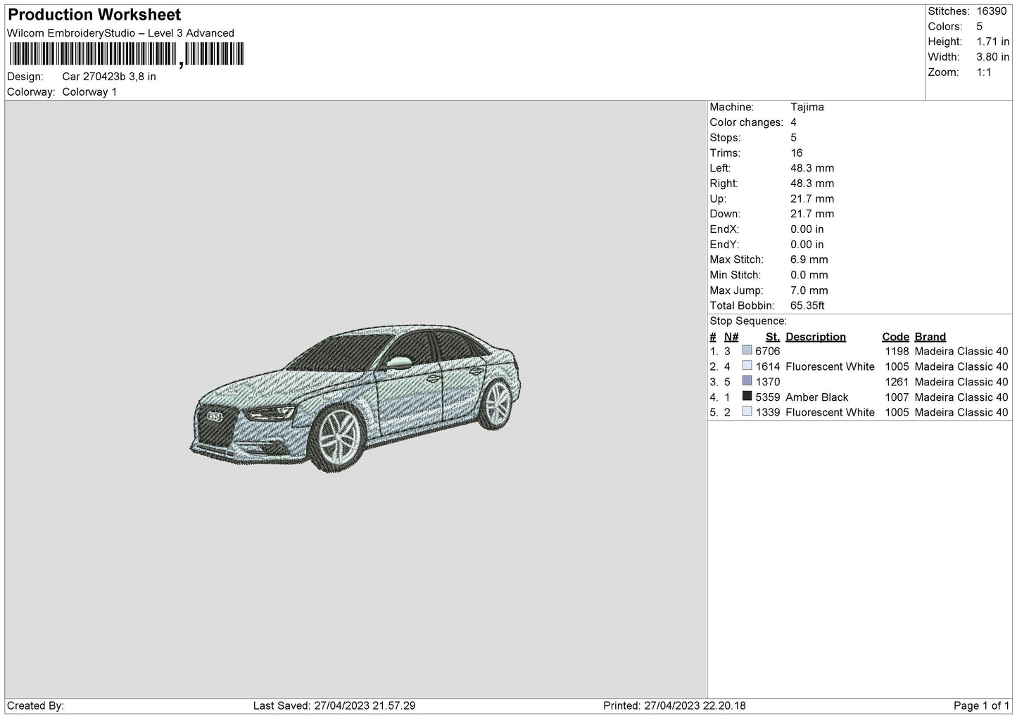 Car 2704b Embroidery File 6 sizes