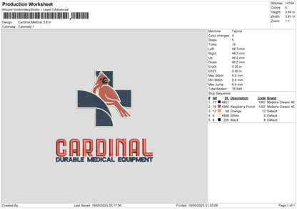 Cardinal M Embroidery File 6 sizes