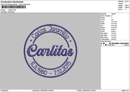 Carlitostext Embroidery File 6 sizes