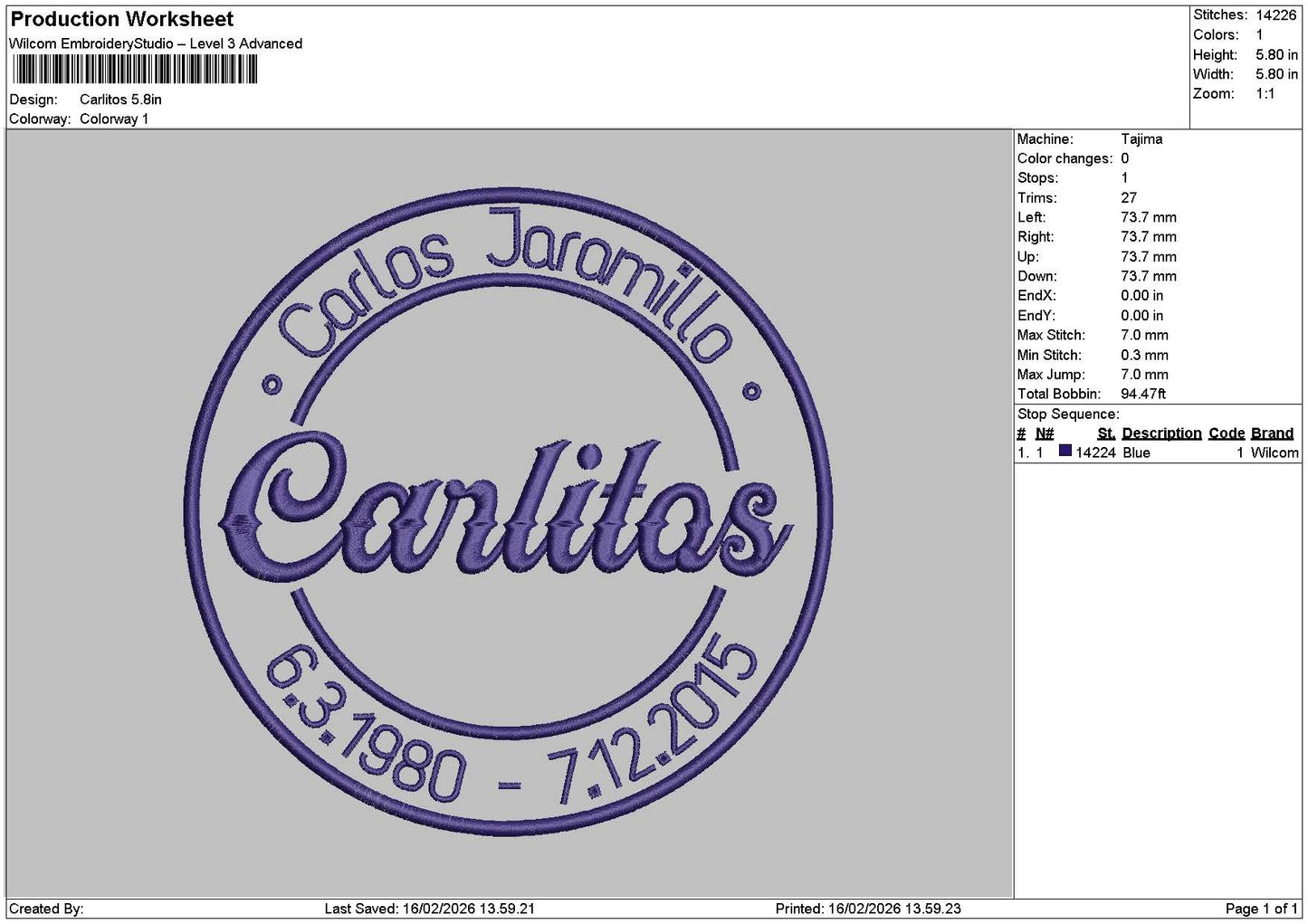 Carlitostext Embroidery File 6 sizes
