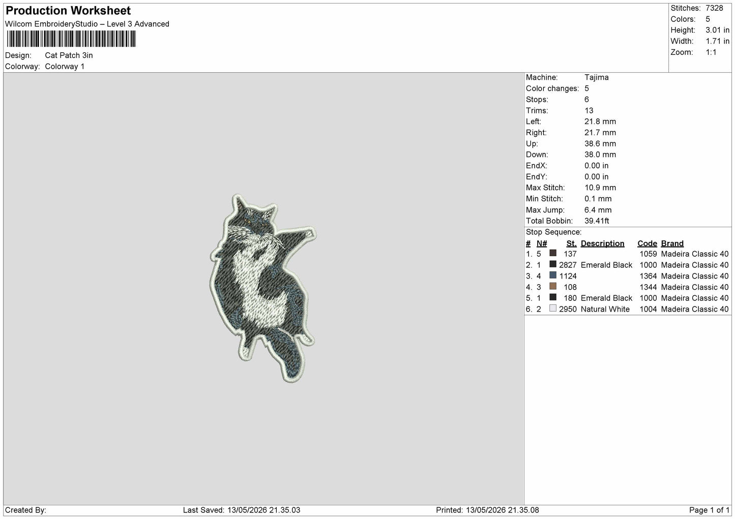 Cat Patch Embroidery design File 6 sizes