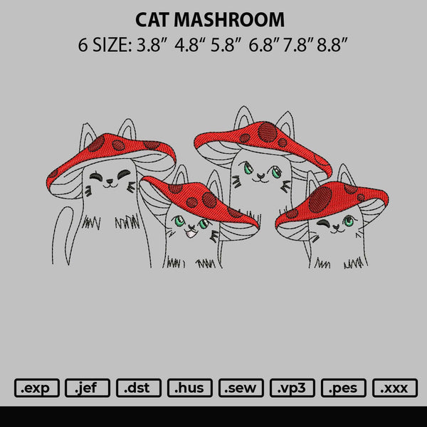 Cat Mashroom Embroidery File 6 sizes