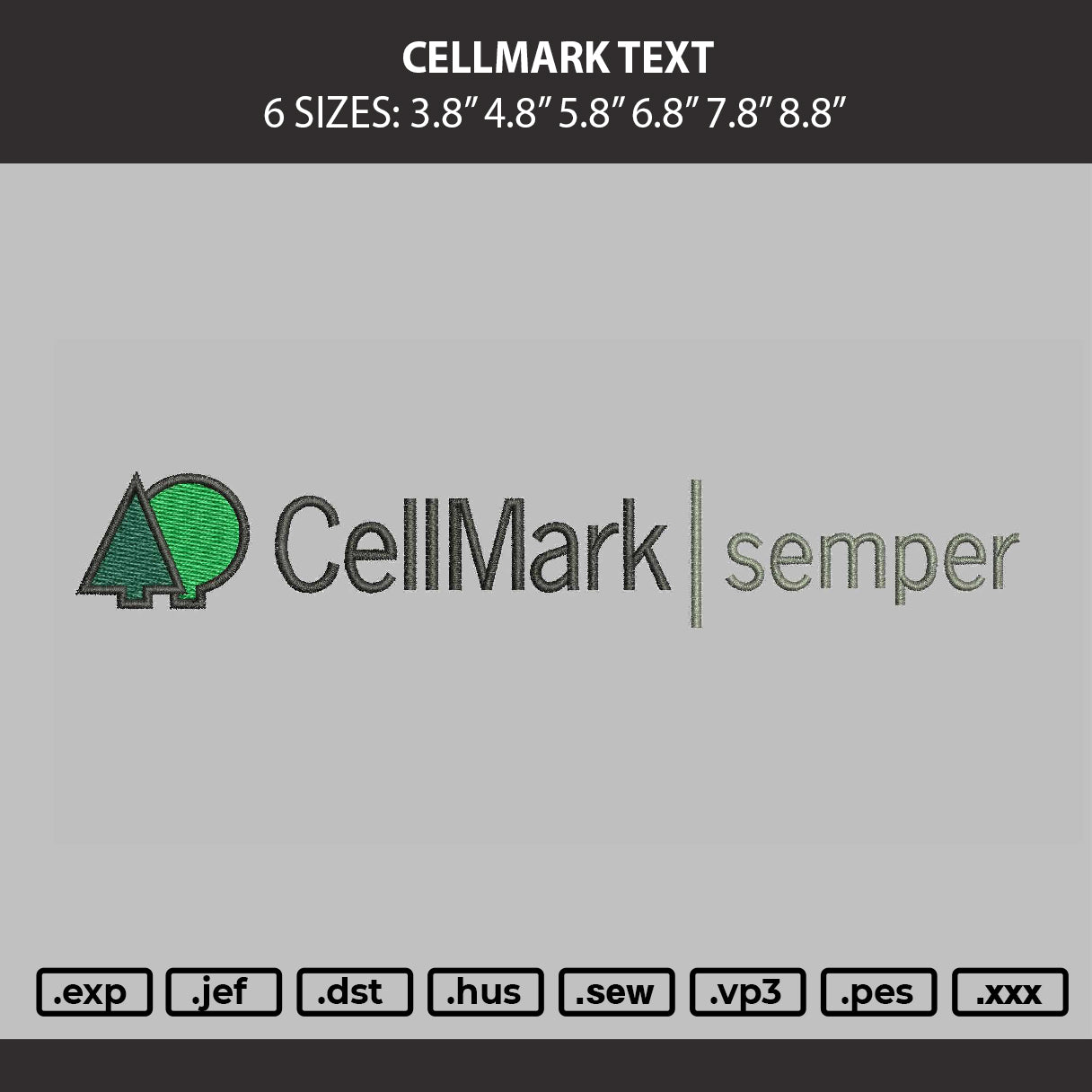 Cellmark Text Embroidery Machine Design File 6 sizes