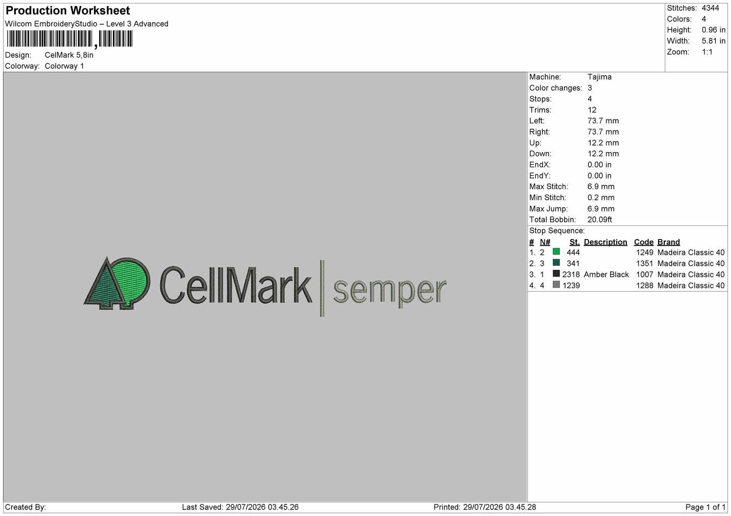Cellmark Text Embroidery Machine Design File 6 sizes