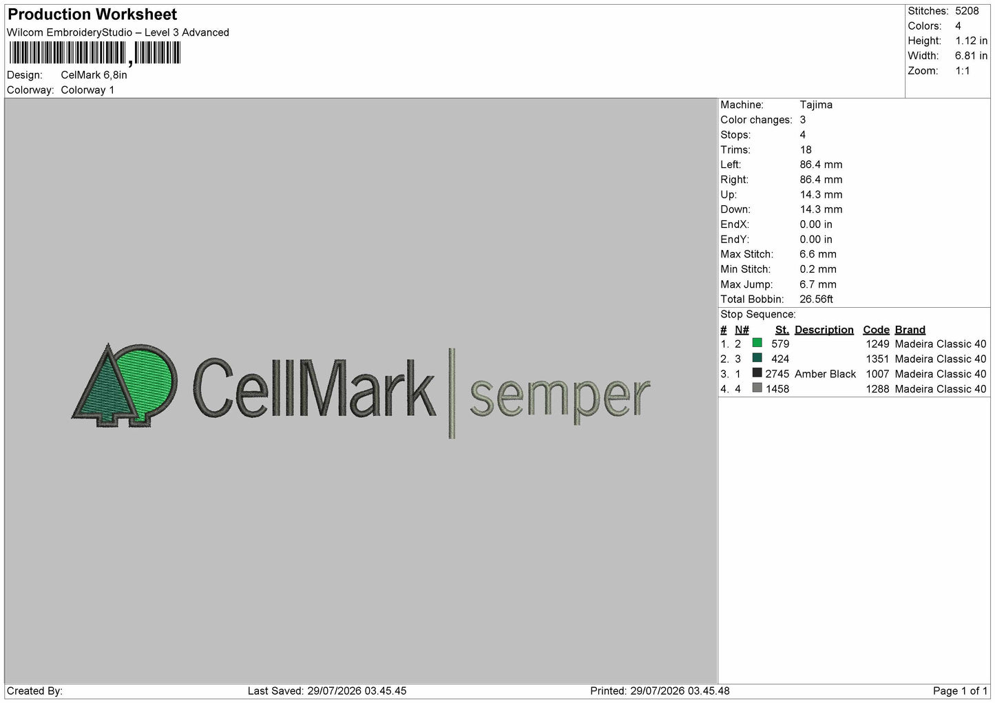 Cellmark Text Embroidery Machine Design File 6 sizes