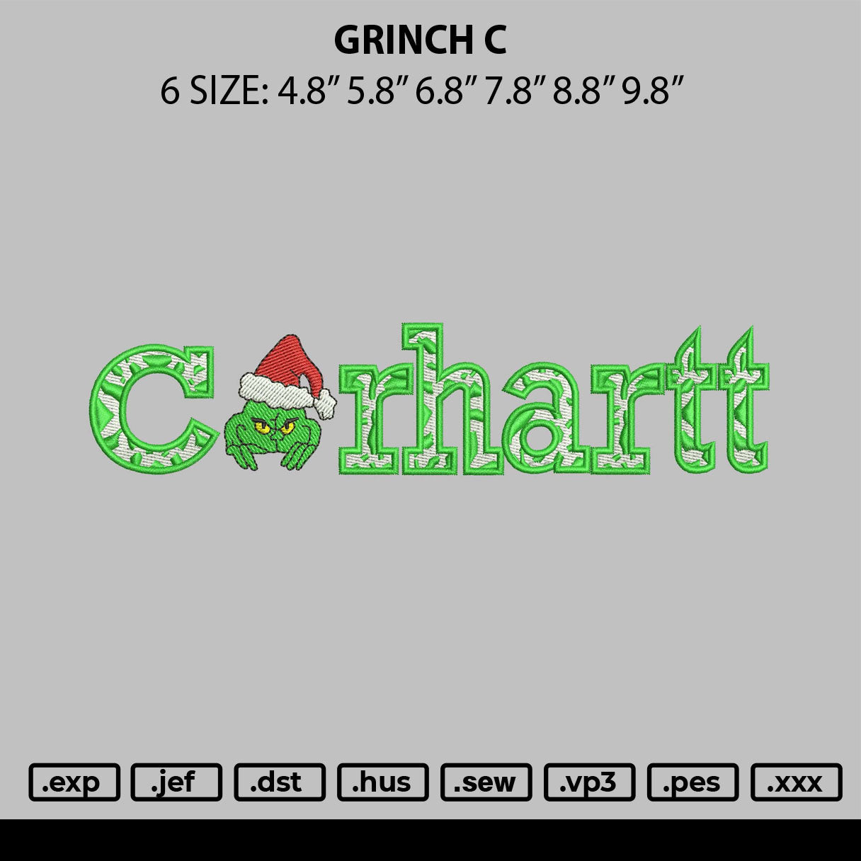 Grinch C Embroidery File 6 sizes