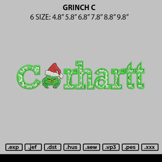 Grinch C Embroidery File 6 sizes