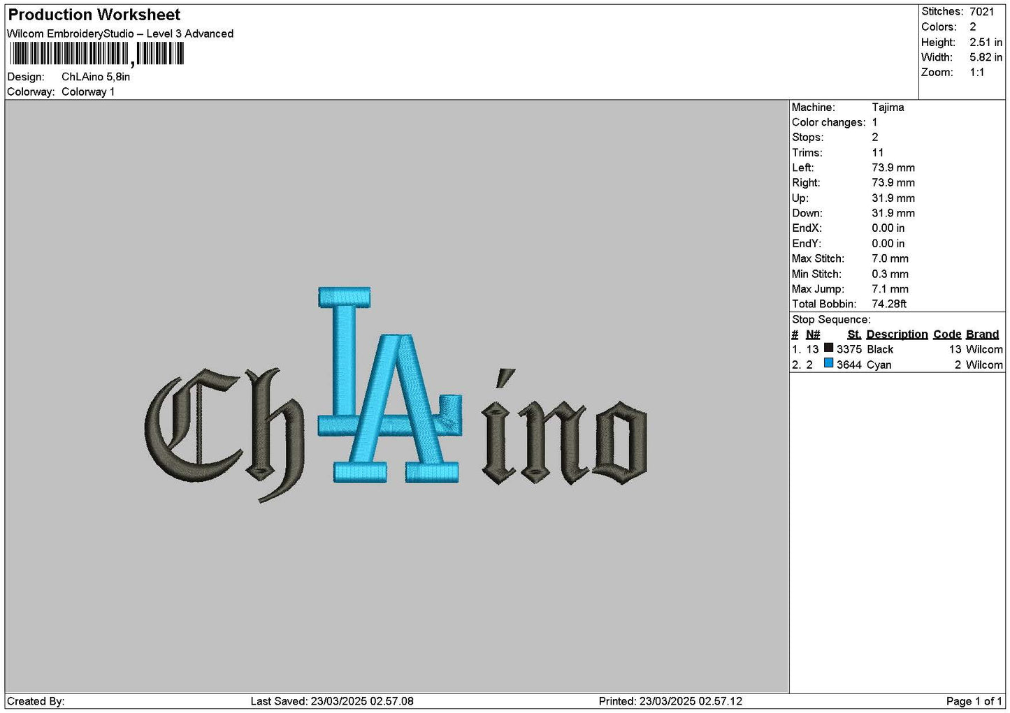 Chlainotext Embroidery File 6 sizes