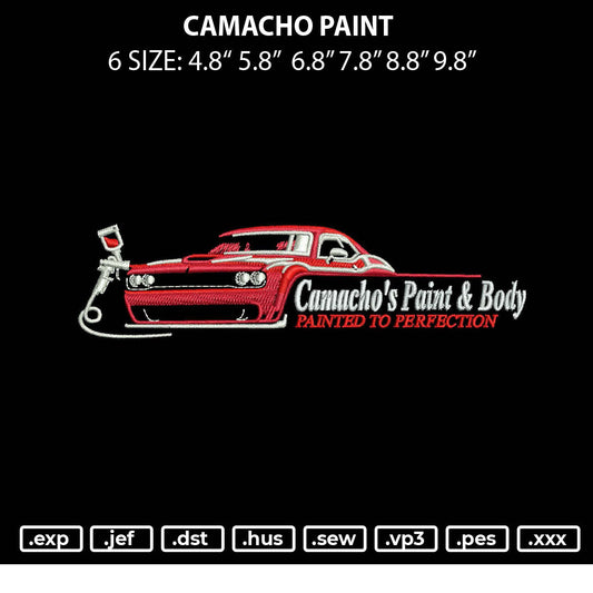 Camacho Paint Embroidery Design File 6 sizes