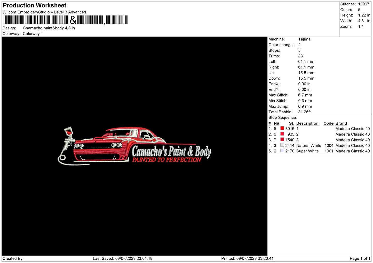 Camacho Paint Embroidery Design File 6 sizes