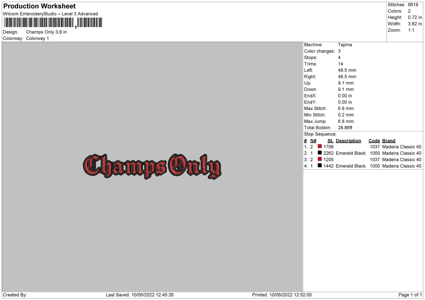 Champs Only Embroidery File 4 size
