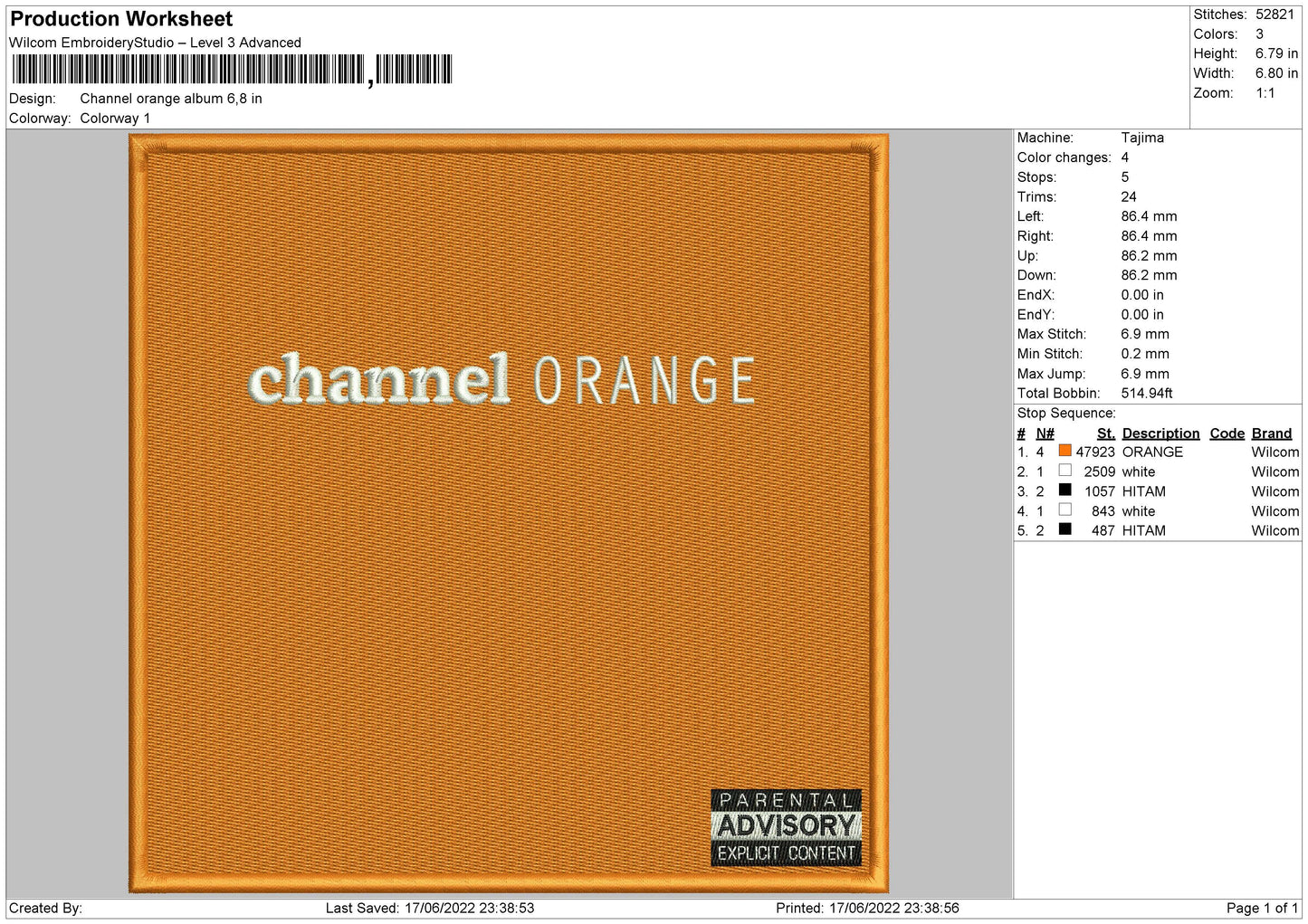 Channel Orange Cover Embroidery File 4 size