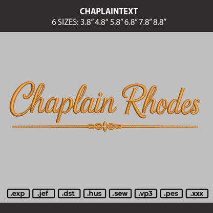 Chaplaintext Embroidery Machine Design File 6 sizes