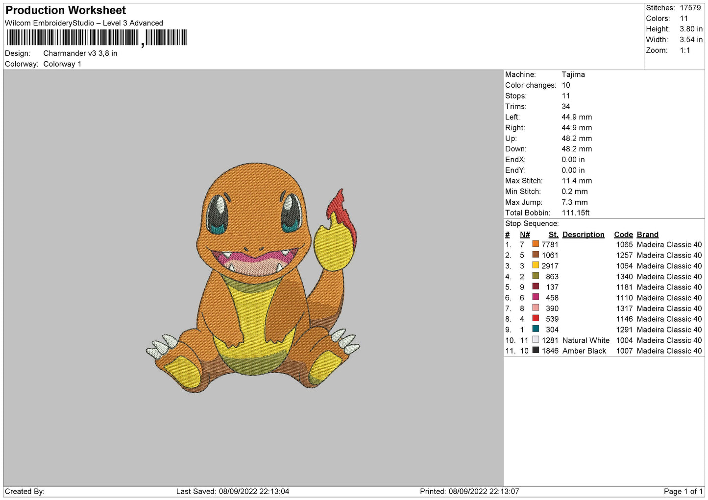 Charmander V3 Embroidery File 5 sizes