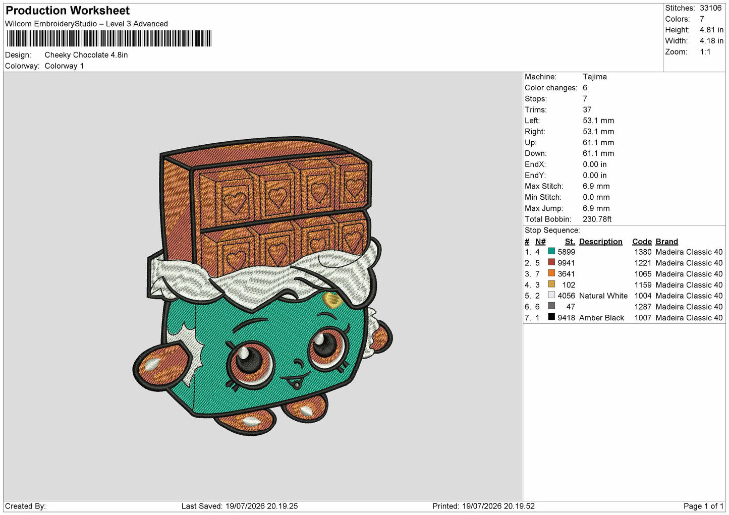 Chocolate Chibi Embroidery Machine Design File 6 sizes