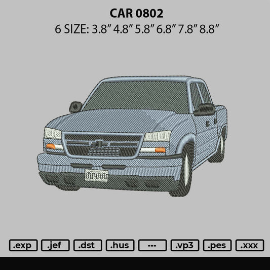 Car 0802 Embroidery Machine Design File 6 sizes