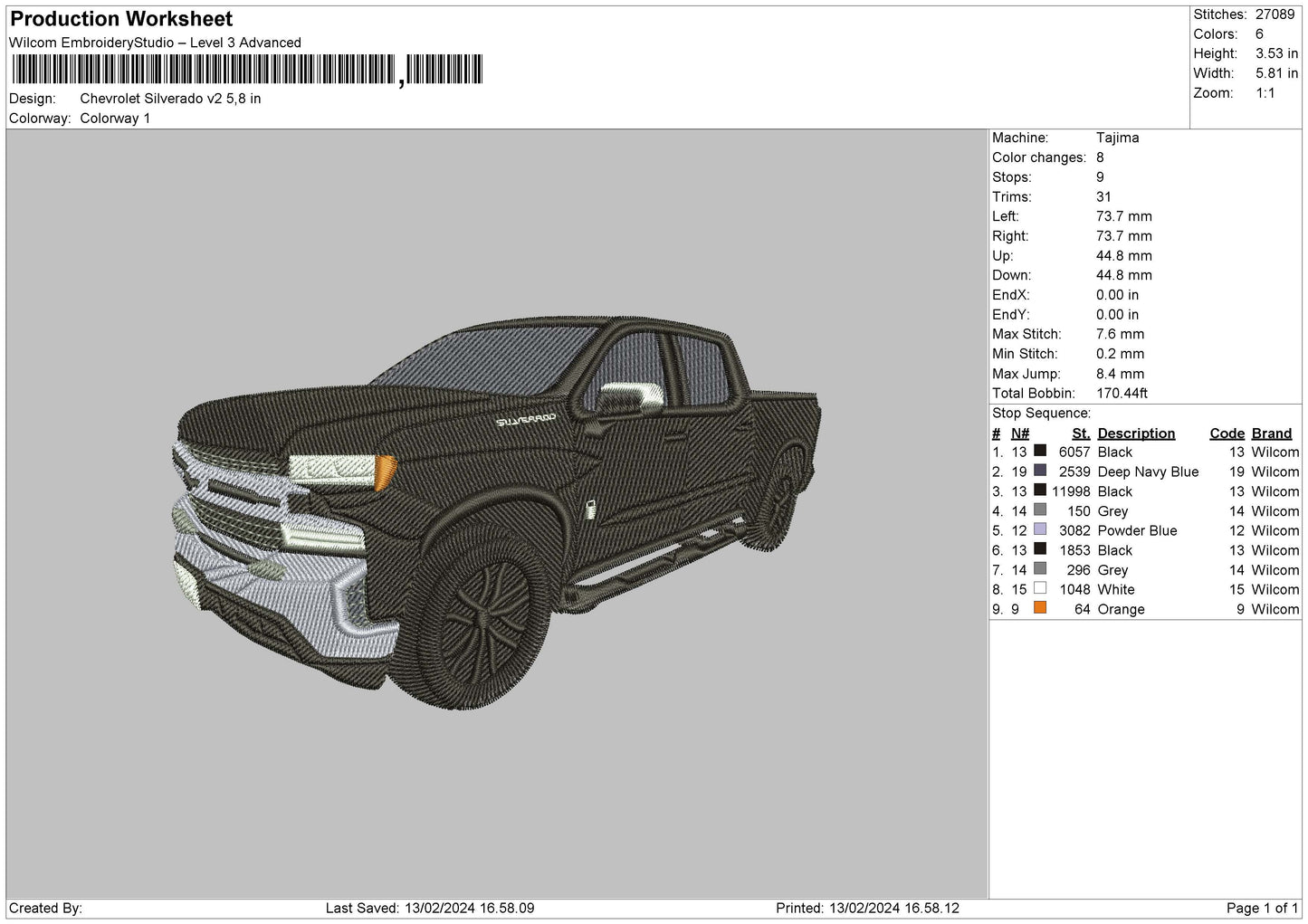 Car 1302 Embroidery File 6 sizes