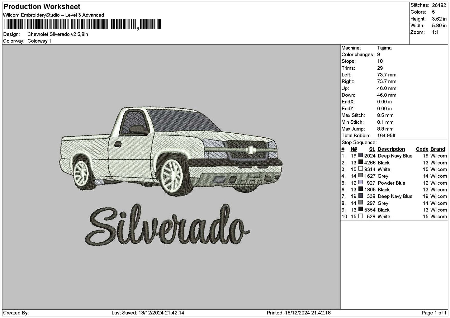 Car Truck 1812 Embroidery File 6 sizes