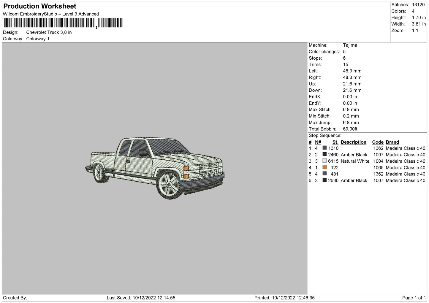 Chevrolt Truck 02 Emroidery File 6 sizes