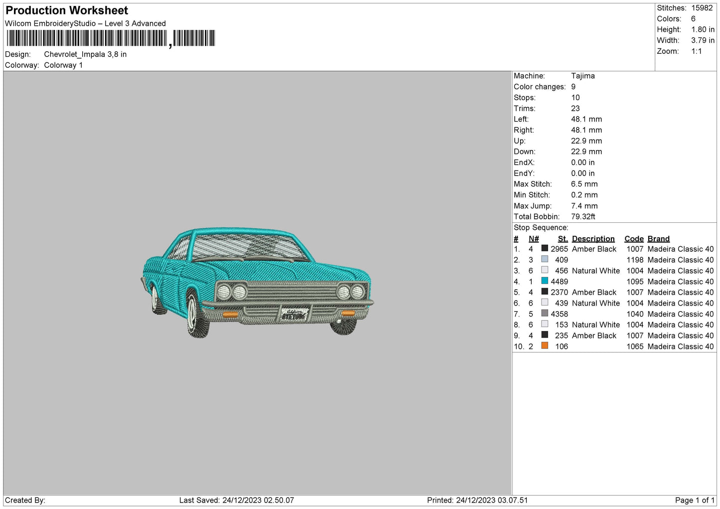 Car Cyan Embroidery File 6 sizes