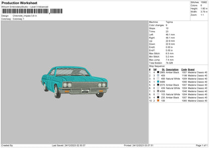 Car Cyan Embroidery File 6 sizes